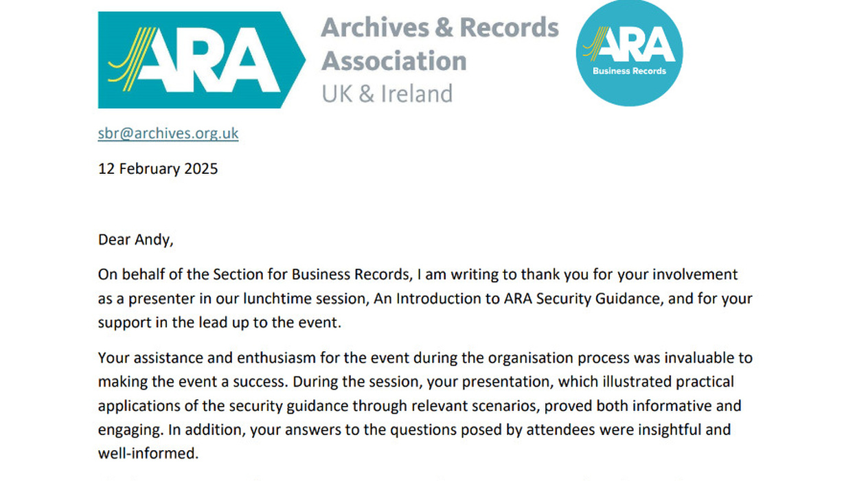 Letter of Thanks for Supporting the ARA's New Security Guidances